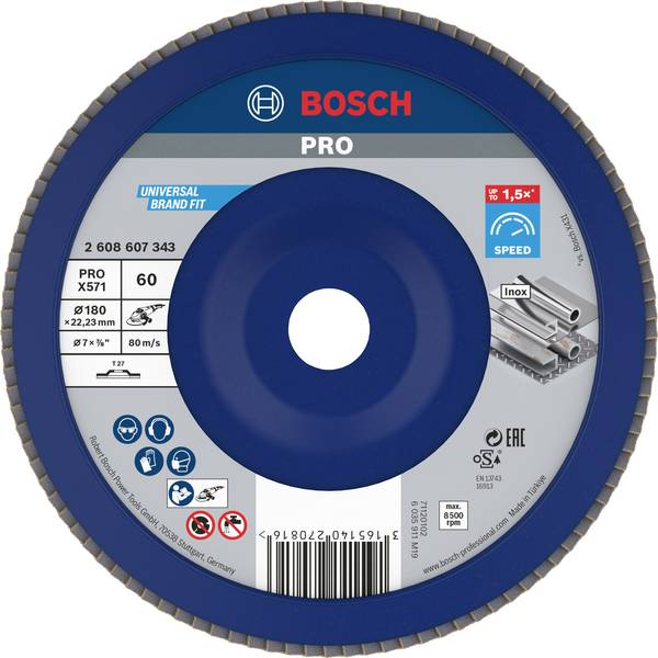 Bosch Accessories 2608607343 X571 Lamellenschijf Diameter 180 mm Boordiameter 22.33 mm Korrelgrootte (num) 60 Staal 1 stuk(s)