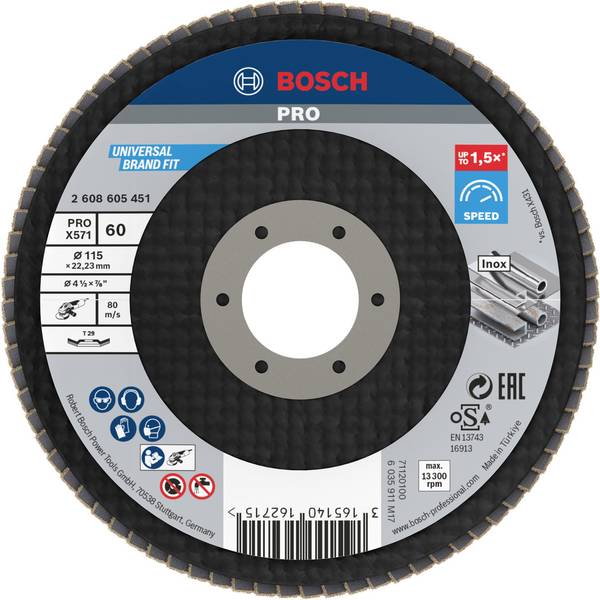 Bosch Accessories 2608605451 X571 Lamellenschijf Diameter 115 mm Boordiameter 22.33 mm Korrelgrootte (num) 60 Staal 1 stuk(s)