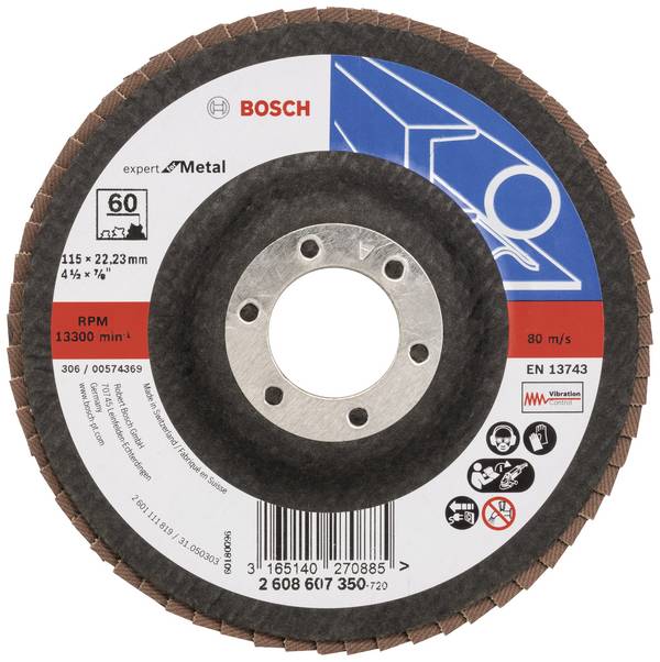 Bosch Accessories 2608607350 X551 Lamellenschijf Diameter 115 mm Boordiameter 22.33 mm Korrelgrootte (num) 60 Staal 1 stuk(s)