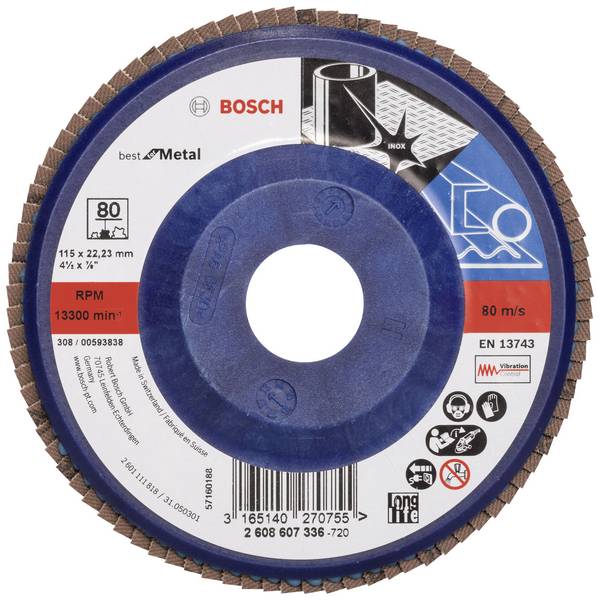 Bosch Accessories 2608607336 X571 Lamellenschijf Diameter 115 mm Boordiameter 22.33 mm Korrelgrootte (num) 80 Staal 1 stuk(s)