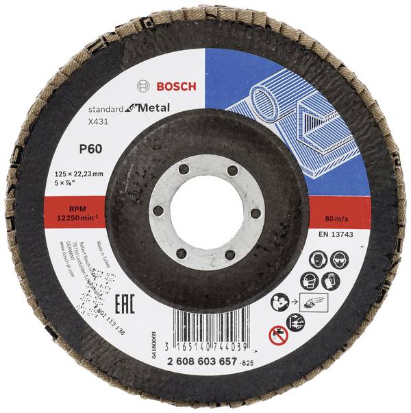 Bosch Accessories 2608603657 X431 Lamellenschijf Diameter 125 mm Boordiameter 22.33 mm Korrelgrootte (num) 60 Staal 1 stuk(s)