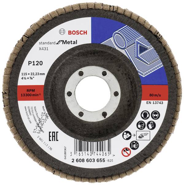 Bosch Accessories 2608603655 X431 Lamellenschijf Diameter 115 mm Boordiameter 22.33 mm Korrelgrootte (num) 120 Staal 1 stuk(s)