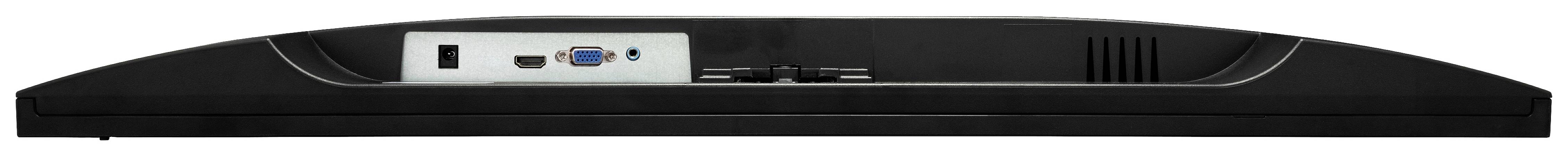 Achterkant van soundbar met aansluitingen: HDMI, USB, optische audio-aansluiting en stroomaansluiting.