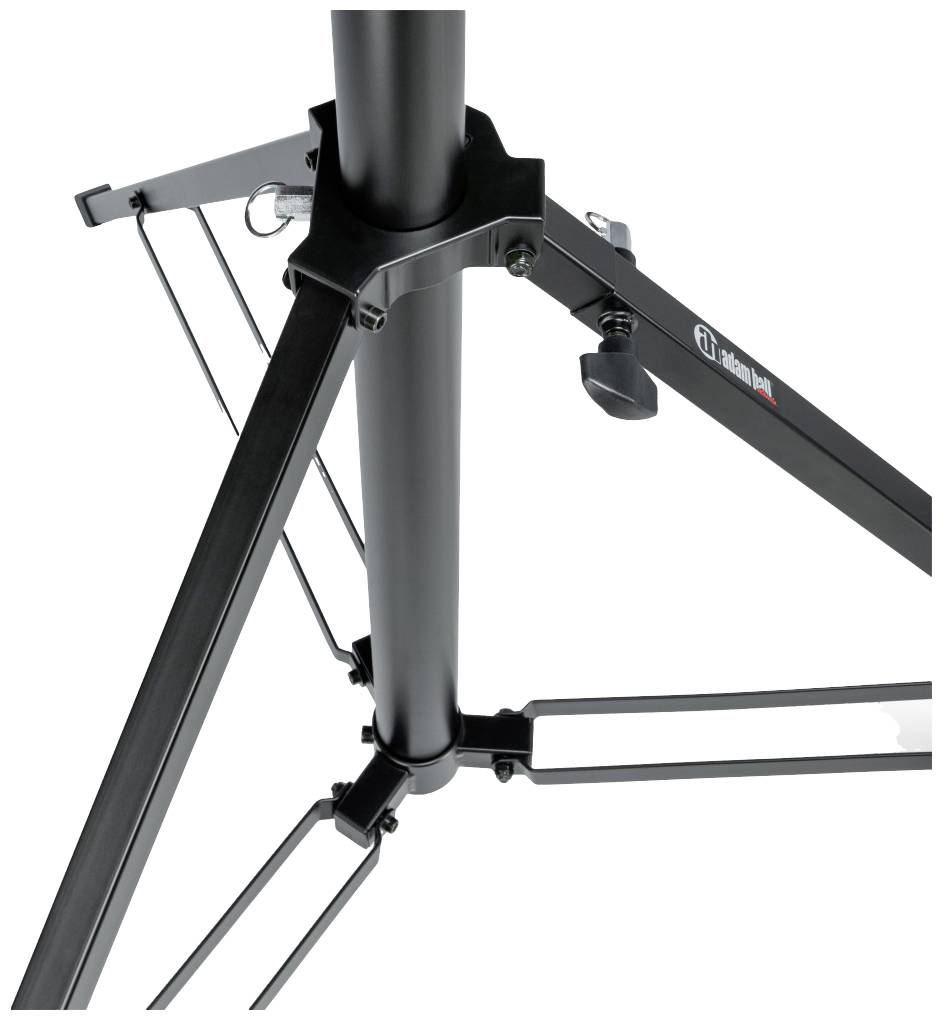 Statief met robuust metalen frame en verstelbare poten. Geschikt voor fotoapparatuur.