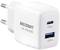 Wit voedingsadapter met twee USB-poorten: USB-C en USB-A. Markering 'VOLTCRAFT UC-2ACX001' op de behuizing.