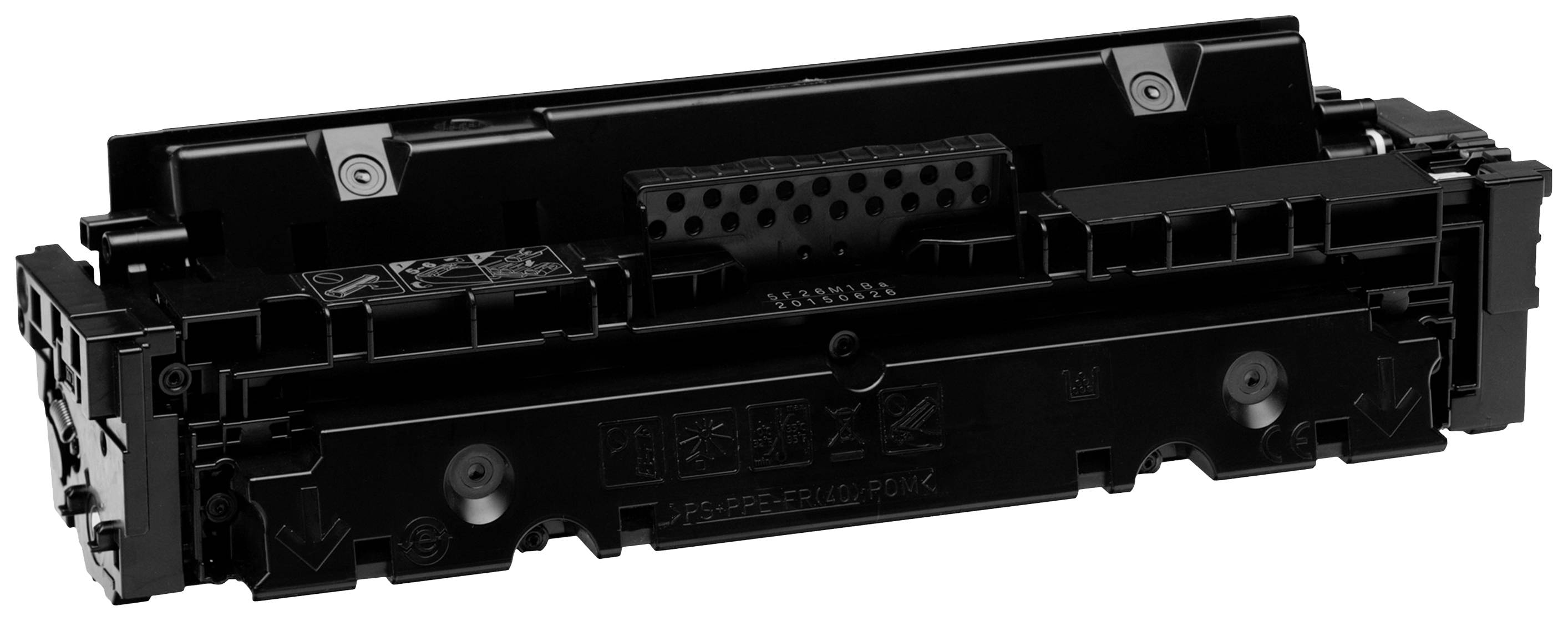 Zwart-witte tonercartridge in rechthoekige vorm, geschikt voor laserprinters.