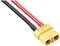 Een gele stekker met een rood en een zwart kabel, typisch voor RC-modelbouw of elektronische apparaten.