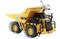 Grote gele mijnbouwdumper met markering 'Caterpillar 770', beweegbare onderdelen tonen richtingen, robuust en geschikt voor zware lasten.