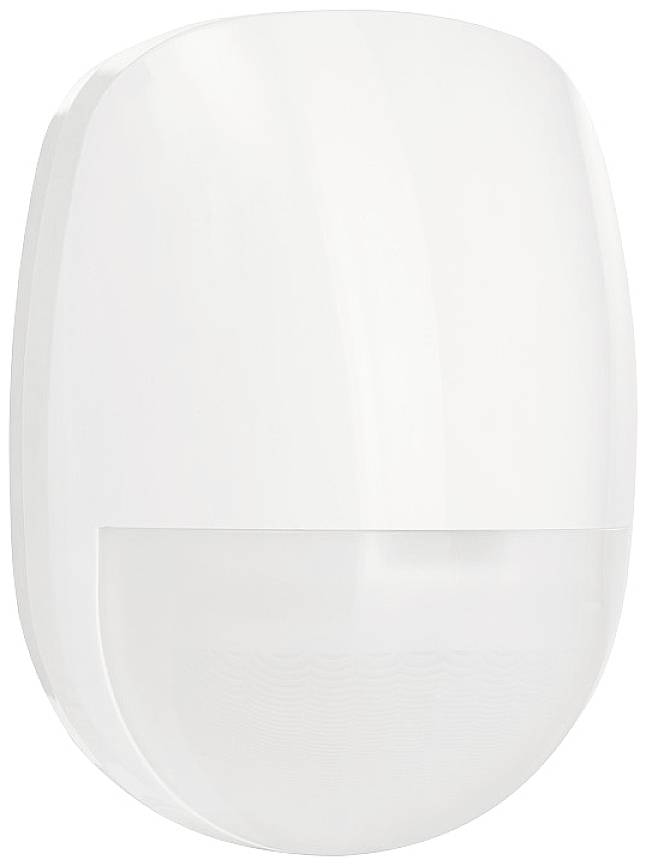 Een witte, gewelfde bewegingsdetector voor binnenmontage, weergegeven in een strak, modern design.
