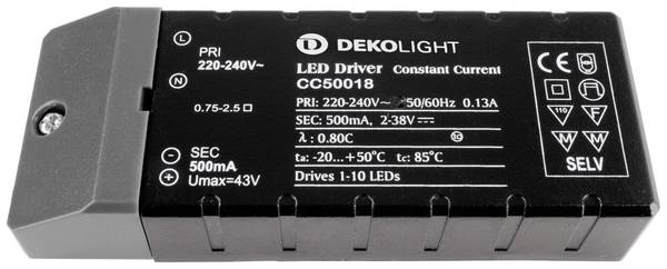 Deko Light BASIC, CC, CC50018/18W LED-transformator  Constante stroomsterkte 18 W 500 mA 2 - 38 V Overbelastingsbescherming 1 stuk(s)