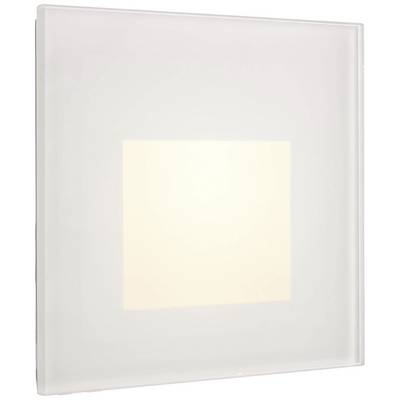 Een vierkante plafondlamp met een strak, modern design. Hij geeft zacht licht in het midden en heeft een transparante rand.