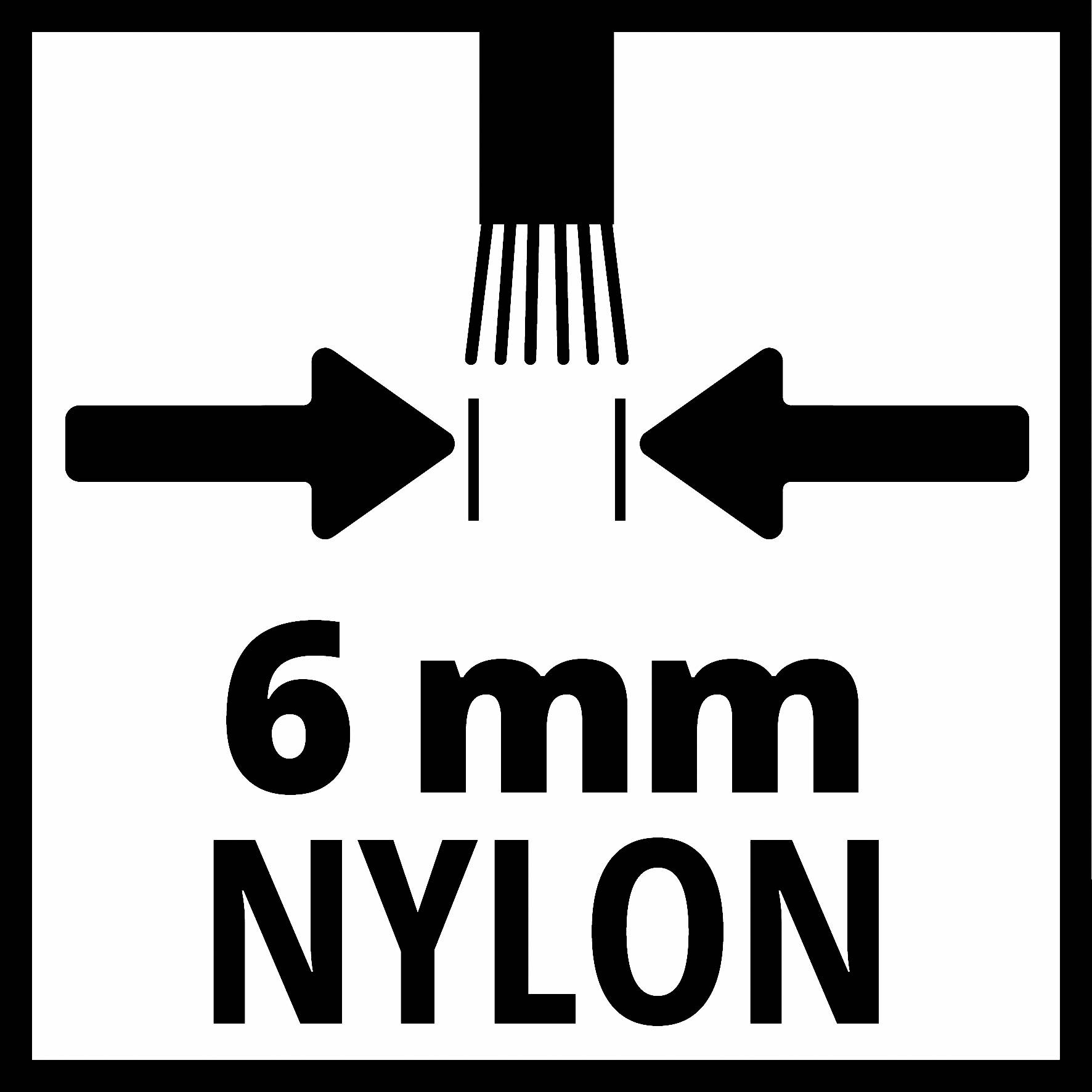 'Bord toont dat 6 mm nylon wordt gebruikt, met pijlen die wijzen naar het midden van een nylondraad.'