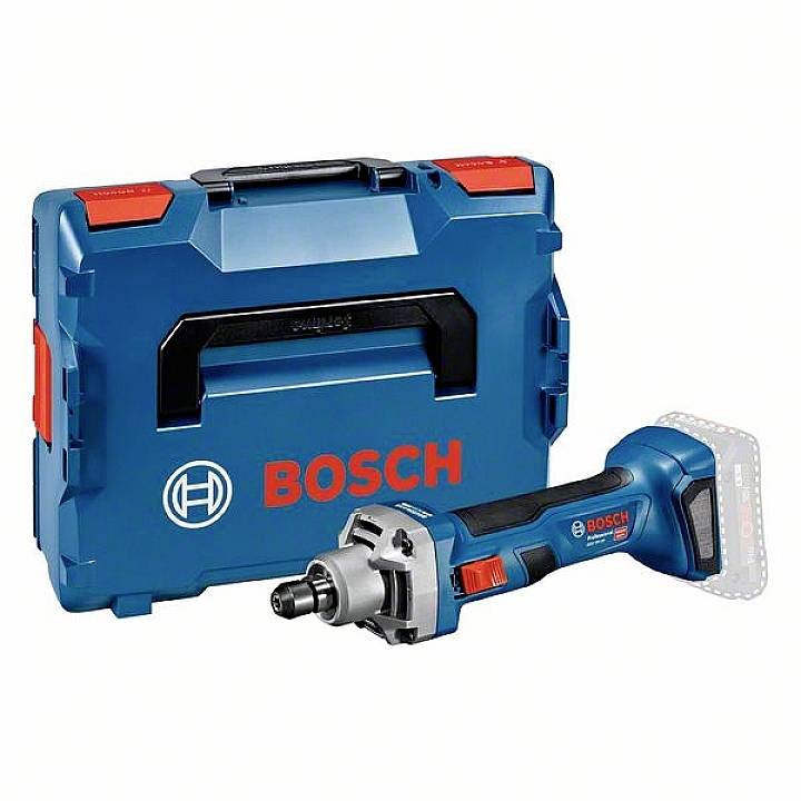 Een blauwe Bosch accuschroefmachine met opbergkoffer. Beide zijn voorzien van het Bosch-logo.