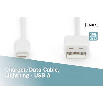Laadkabel/Datacable, Lightning naar USB A, met 'High-Speed USB 2.0' aanduiding van Digitus.