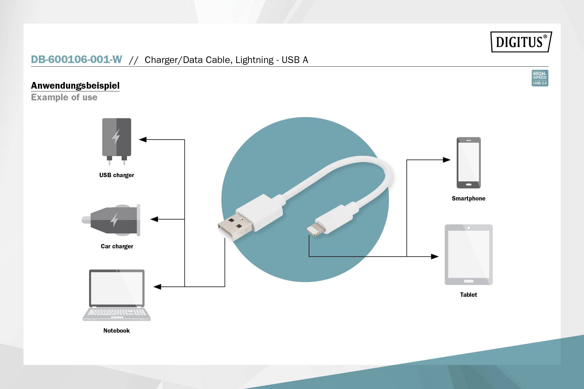 Digitus Mobiele telefoon, Apple iPad/iPhone/iPod, Computer, Laptop Laadkabel [1x USB-A - 1x Lightning] 0.1 m USB-A, Appl-4