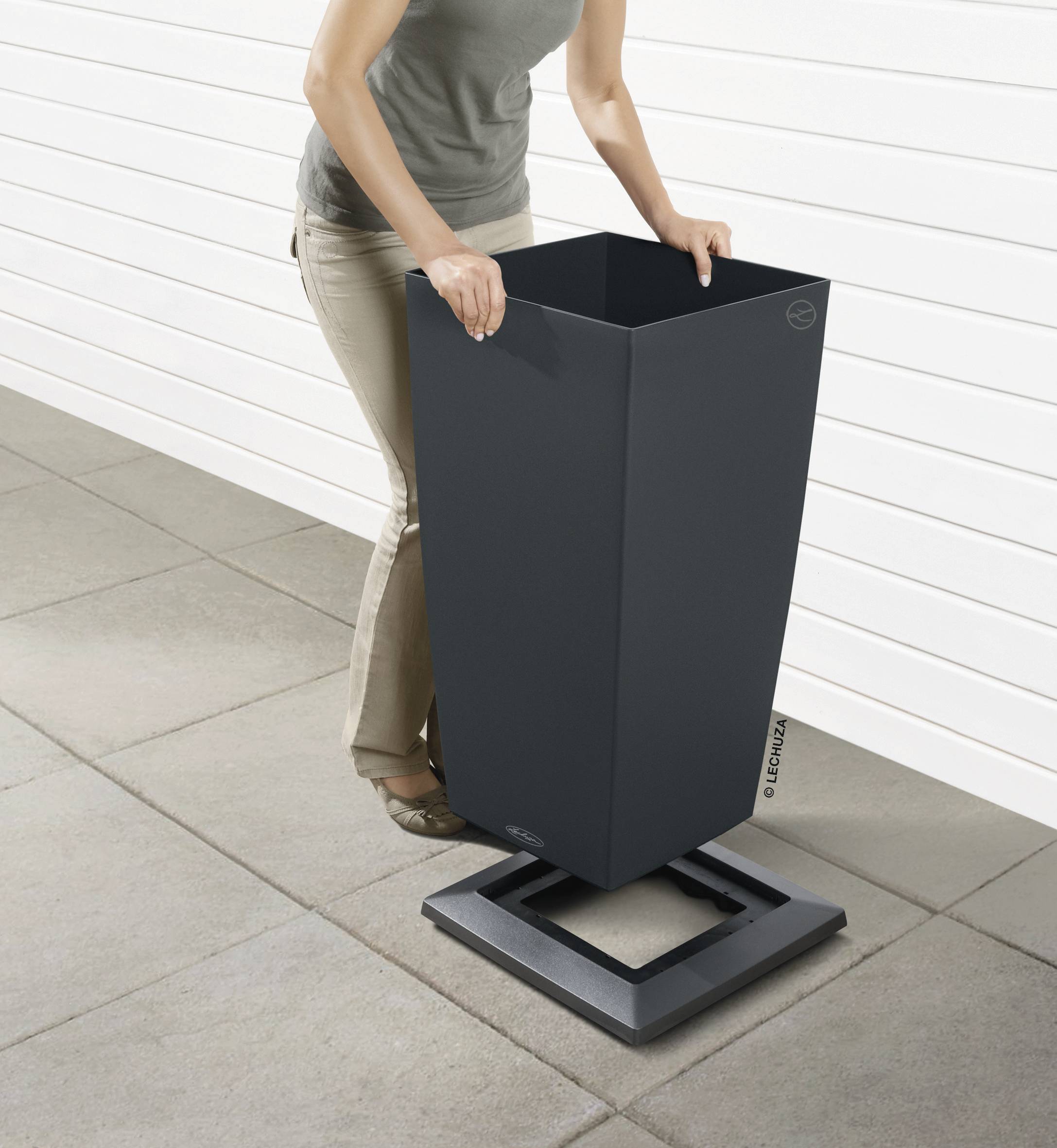 LECHUZA Cubico Color 40 Plantenbak Slate Sub-Irrigatiesysteem 40 x 40 x 75 cm 40x40x75cm-2