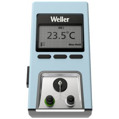 Een Weller-temperatuurmeetapparaat geeft '23,5°C' aan. Het display heeft functies voor batterijstatus en Max-Hold.