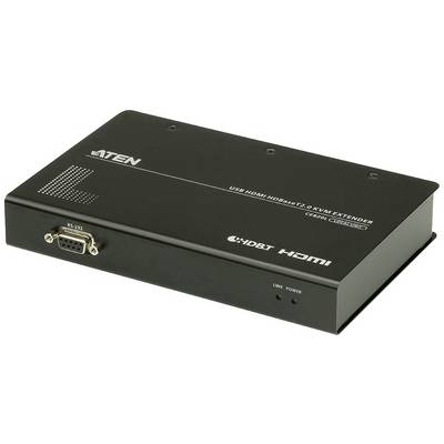 Zwarte ATEN USB HDMI-extender voor HDBaseT 2.0, model CE920. Apparaat heeft aansluitingen voor RS-232 en HDMI.