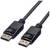 Zwart DisplayPort-kabel met twee connectoren, geschikt voor het aansluiten van monitoren op computers of andere apparaten.