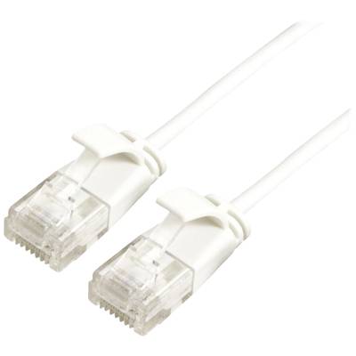 Twee witte netwerkkabels met RJ45-connectoren op een witte achtergrond. Ideaal voor internetverbindingen of netwerkinstellingen.