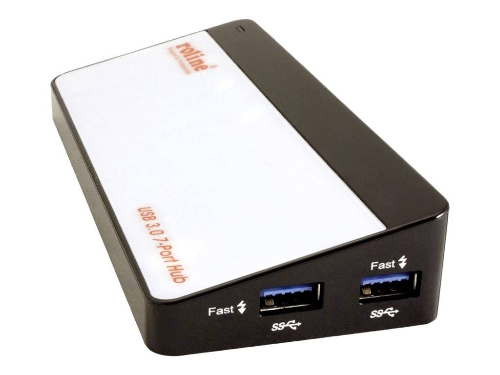 USB-3.0-hub met twee snelle USB-poorten. Gemarkeerd met 'Fast' voor snelle gegevensoverdracht. Rechthoekig ontwerp.