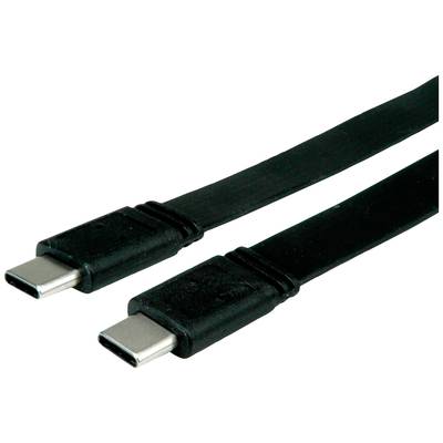 Zwart USB-C-kabel met twee aansluitingen, geschikt voor gegevensoverdracht en het opladen van apparaten.