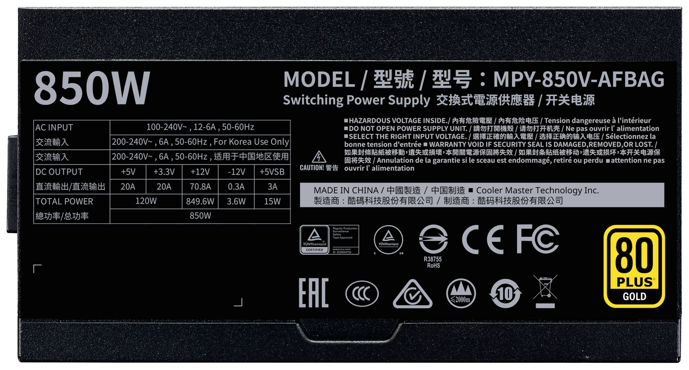 Cooler Master V Gold V2 850W A/EU Cable PC-netvoeding 850 W ATX 80 Plus Gold-8