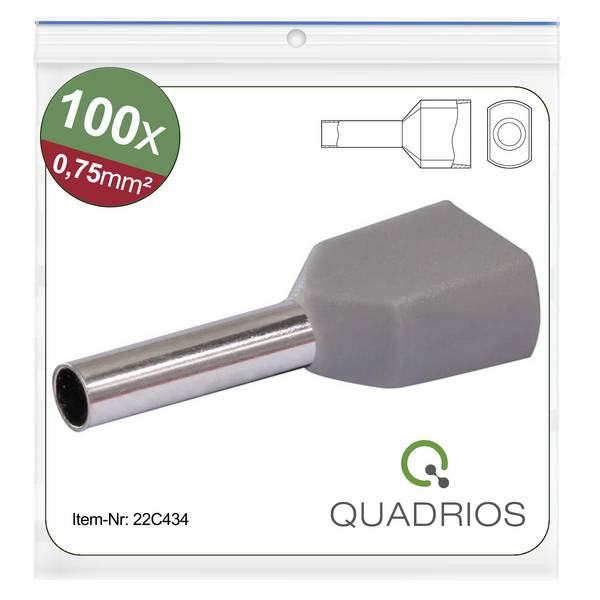 Quadrios 22C434 Dubbele adereindhulzen 0.75 mm² Deels geïsoleerd Grijs 1 set(s) Package