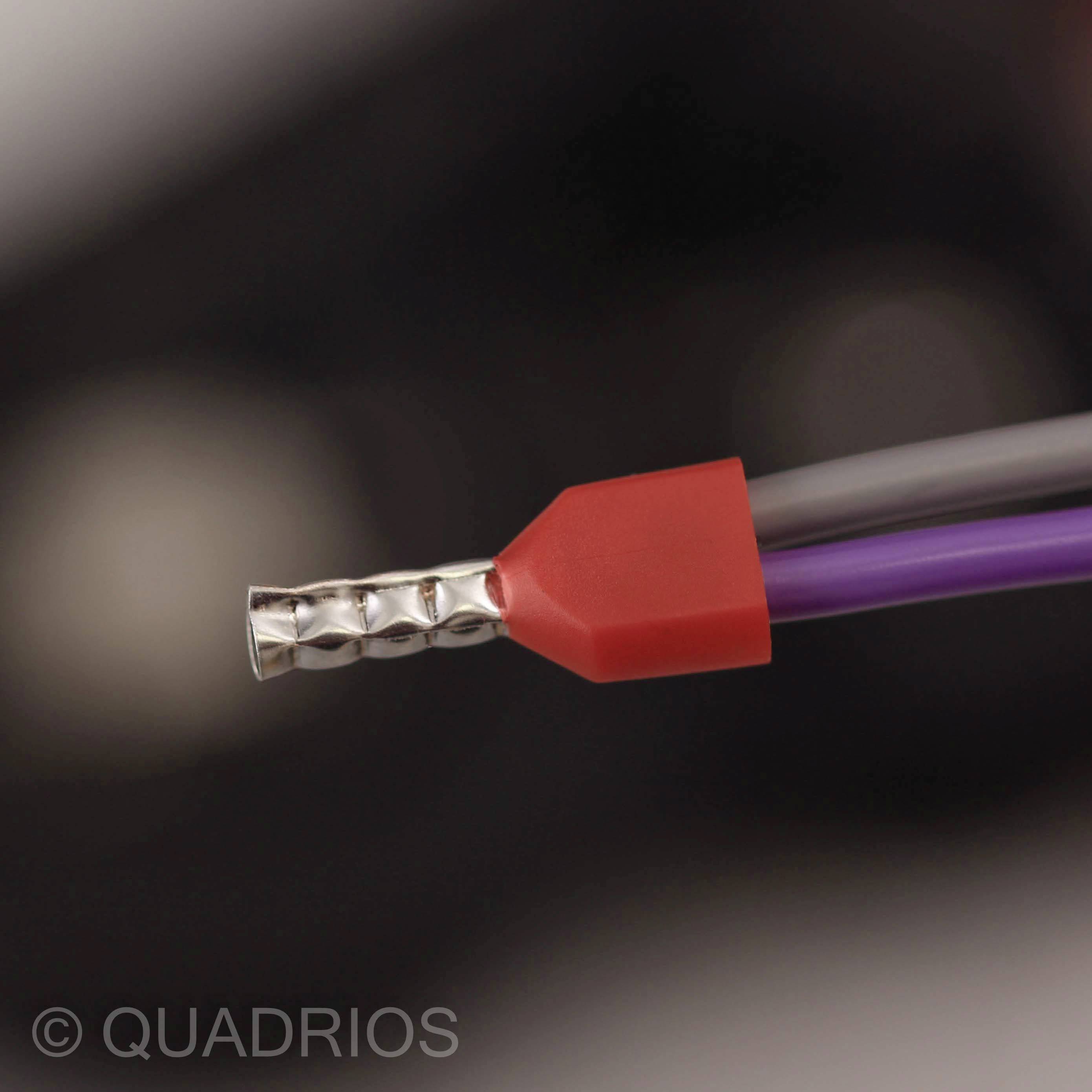 Close-up van een elektrische kabel met rode kunststof isolatie aan het uiteinde.