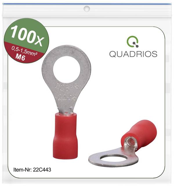 Quadrios 22C443 Ringkabelschoen Dwarsdoorsnede (max.): 1.5 mm² Schachtdiameter: 6.5 mm Deels geïsoleerd Rood 1 set(s)