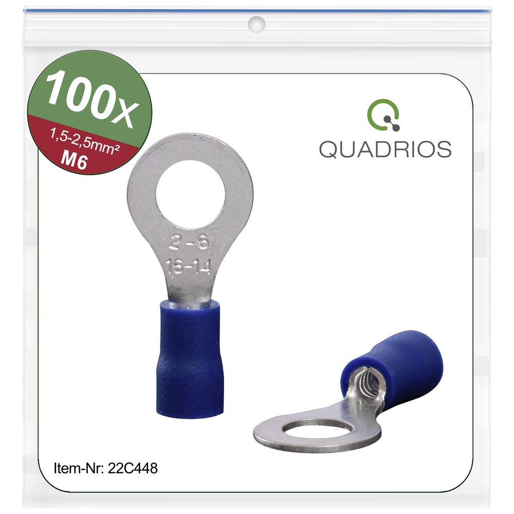 Quadrios 22C448 Ringkabelschoen Dwarsdoorsnede (max.): 2.5 mm² Gat diameter: 6.5 mm Deels geïsoleerd Blauw 1 set(s)