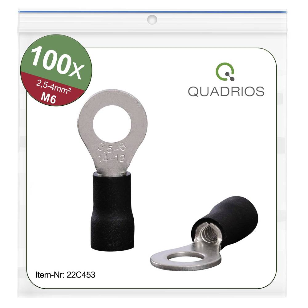 Quadrios 22C453 Ringkabelschoen Dwarsdoorsnede (max.): 4.0 mm² Gat diameter: 6.5 mm Deels geïsoleerd Zwart 1 set(s)