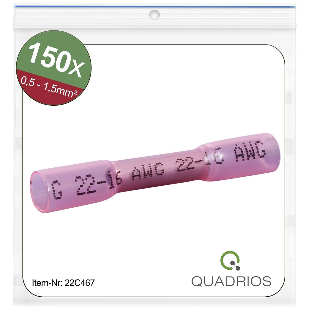 Quadrios 22C467 Stootverbinder Met krimpkous 0.5 mm² 1.5 mm² Volledig geïsoleerd Rood 1 set(s)