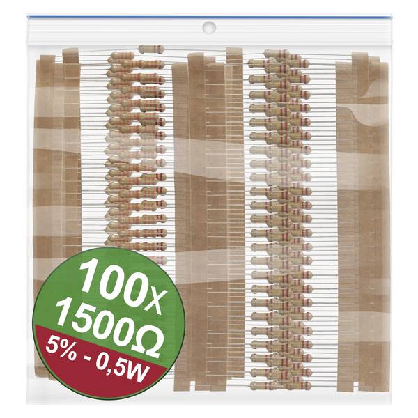 Quadrios 22P116 22P116 Koolfilmweerstand assortiment 1.5 kΩ Axiaal bedraad 0.5 W 5 % 1 set(s)