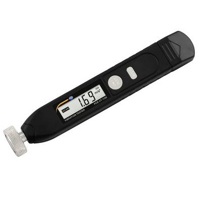 Draagbare trillingmeter met een digitaal display dat een waarde van 1,69 m/s aangeeft.