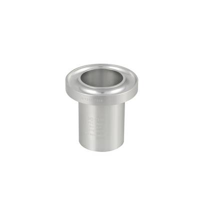 Zilveren metalen cilindrische flensbus of lagerhuisvesting op een witte achtergrond.
