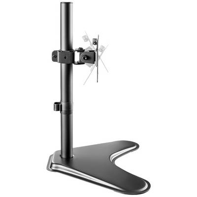 Zwarte tafelstandaard voor flatscreens met verstelbare gelede arm. Geschikt voor kantooromgevingen voor beeldschermbevestiging.