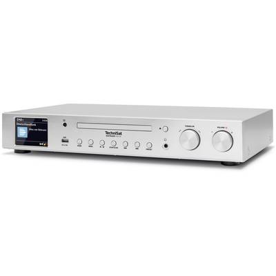 Zilveren TechniSat digitale radio-ontvanger met display, meerdere bedieningsknoppen en twee draaiknoppen voor balans en volume.