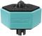 Een zeskante, turquoise gereedschap met een zwarte inzet en de tekst 'wolfcraft', gebruikt voor het ontbramen van buizen.
