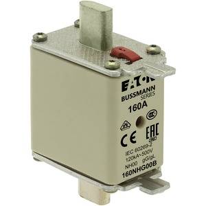 Smeltpatroon (NH-zekering) van Eaton Bussmann, 160A, 500V. Geschikt voor overstroombeveiliging in elektrische installaties.