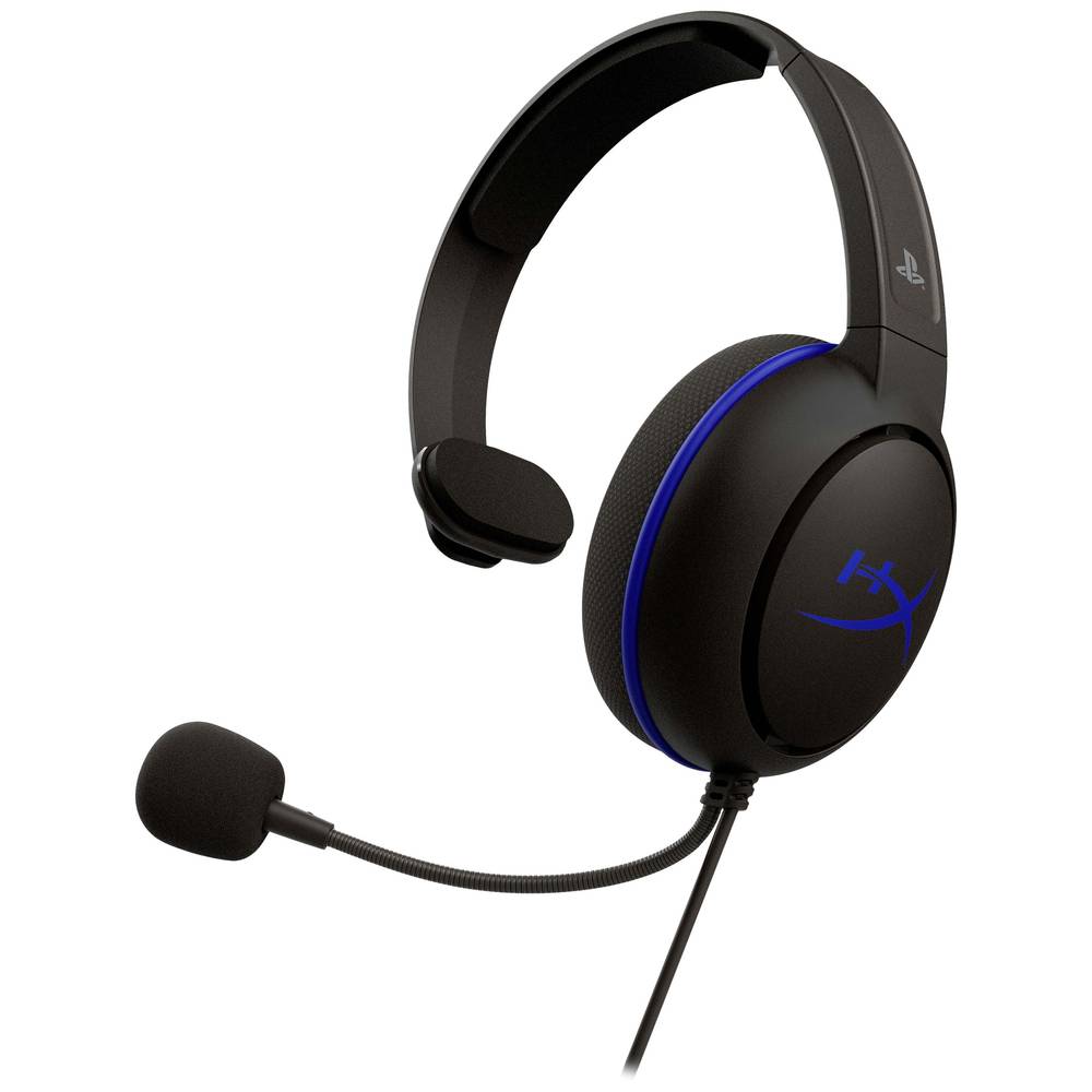 HyperX Cloud Chat Headset (PS4 licensed) Over Ear headset Kabel Gamen Mono Zwart/blauw Volumeregeling, Microfoon uitschakelbaar (mute)