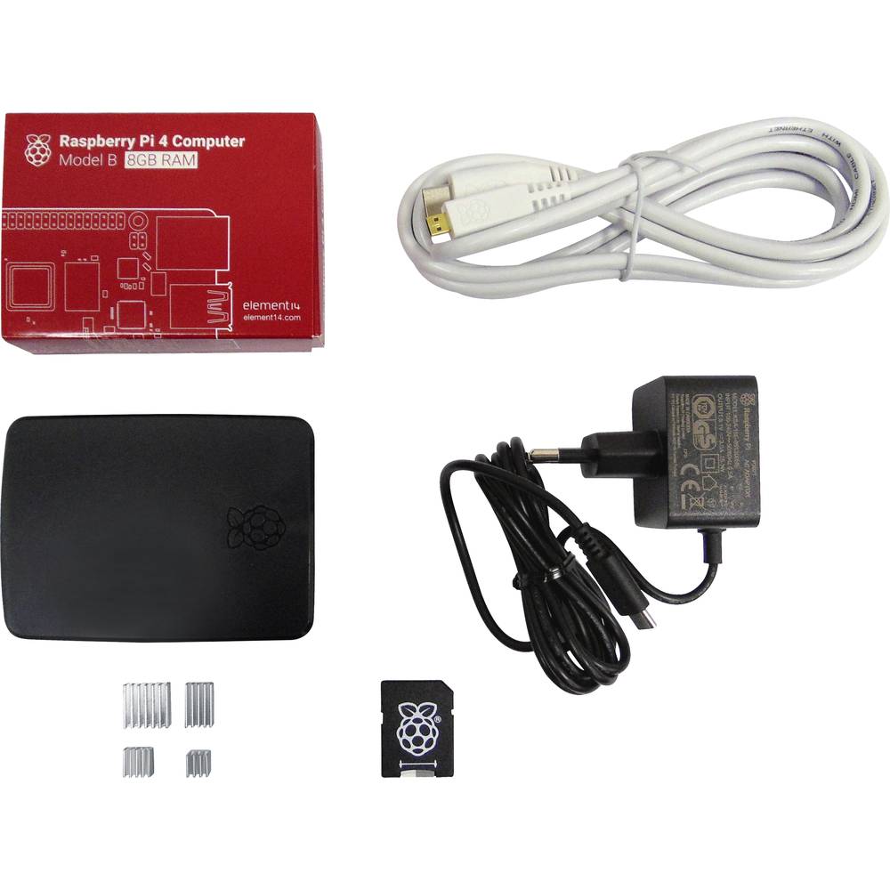 Raspberry Pi® RB-Set-4-4 Raspberry Pi 4 B 4 GB 4 x 1.5 GHz Incl. netvoeding, Incl. Noobs OS, Incl. HDMI-kabel, Incl. behuizing, Incl. koellichaam