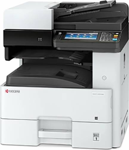 Multifunctionele printer met bedieningspaneel en papierlade, geschikt voor kopiëren, printen en scannen in een kantooromgeving.