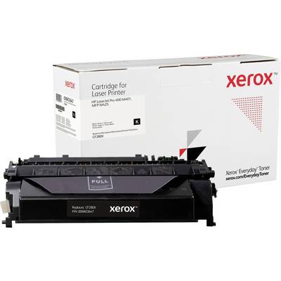 Zwarte inktcartridge en verpakking met Xerox-logo en opschrift 'Cartridge for Laser Printer', geschikt voor HP LaserJet Pro 400.