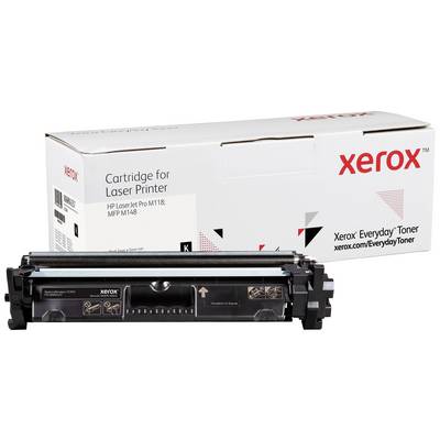 Xerox tonercartridge voor laserprinter; zwarte cartridge voor de verpakking. Tekst op karton: 'Cartridge voor laserprinter' en apparatenlijst.