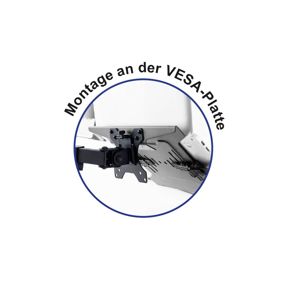 'Eenvoudige montage aan de VESA-plaat, toont een steun met een monitor die is bevestigd aan een VESA-beugel.'