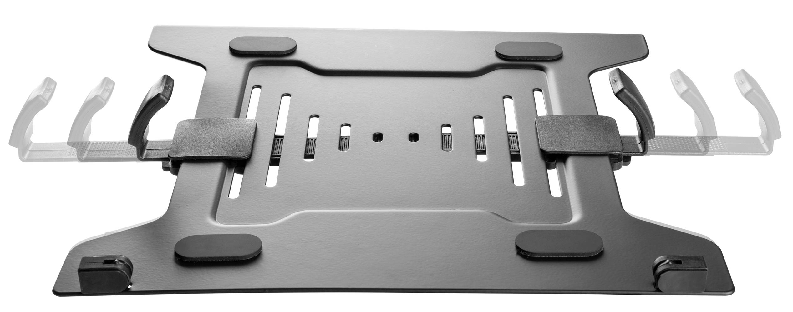 Een laptopkoelmat met verstelbare steunen en ventilatieopeningen voor een optimale luchtstroom onder het apparaat.