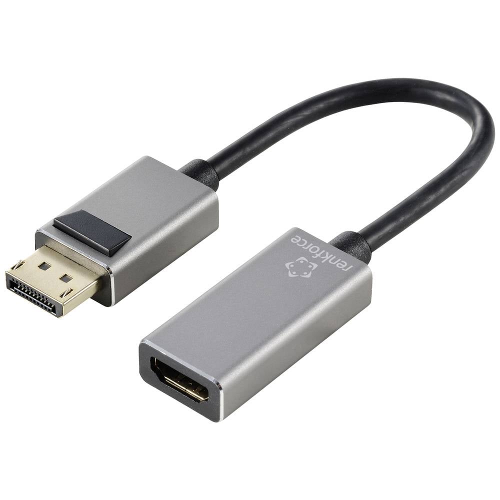 Renkforce RF-5246622 DisplayPort / HDMI Adapter [1x DisplayPort stekker - 1x HDMI-bus] Zwart Ultra HD (8K), Aluminium-stekker 0.15 m