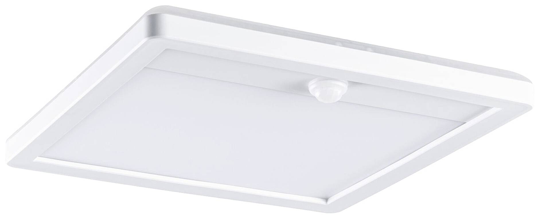 Een vierkante plafondlamp met een bewegingssensor in het midden, om energie te besparen en comfort in binnenruimtes te bieden.