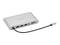 Een zilveren USB-C-hub met drie USB-poorten, een SD-kaartslot en een aansluitkabel, geschikt voor laptop-uitbreidingen.